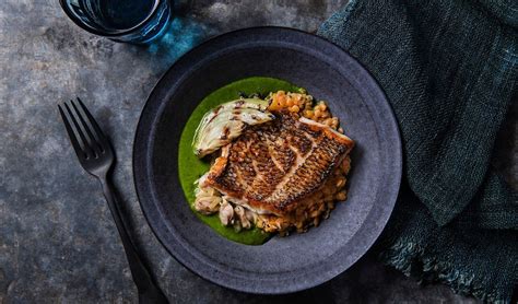 Black Sea Bass With Charred Fennel Red Lentils And Citrus
