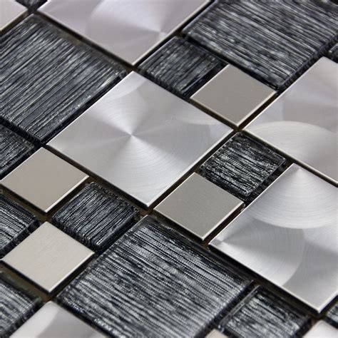 luxury textured grey glass brushed steel mix mosaic wall tiles sheet mm
