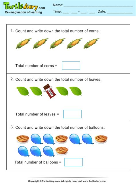 thanksgiving count corn turtle diary worksheet