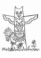 Totem Native Coloring Kleurplaat Yakari Indianen Tipi Colorare Indians Thema Indien Autochtone Rolando sketch template