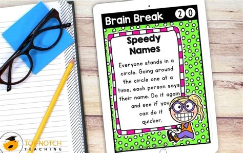 printable brain break cards top notch teaching