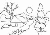 Scenery Coloring Landscape Pages Nature Around sketch template