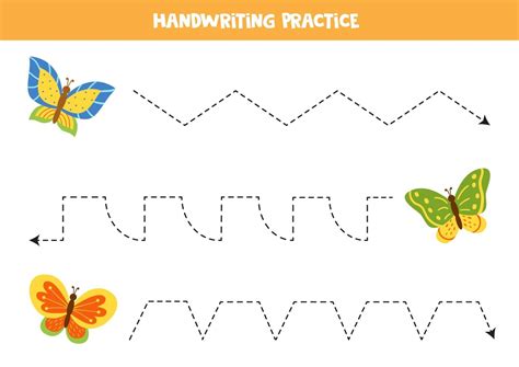 trace  lines  cute butterflies writing practice  vector