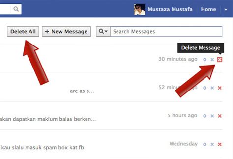 mass delete  facebook messages hongkiat