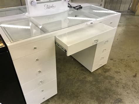 white  drawer glass top vanity  wide   deep   tall