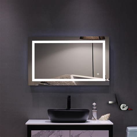 winado wall mounted bathroom mirror  led lights lighted makeup vanity mirror rectangular