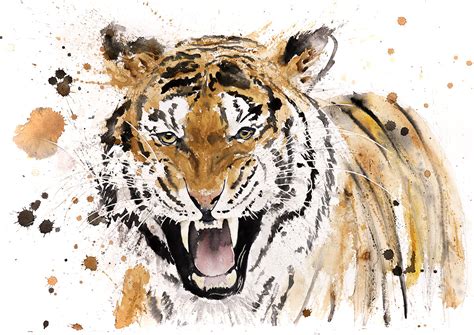 tiger watercolor painting watercolour hand signed dated embossed