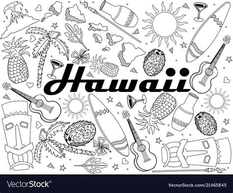 hawaii coloring book  art design royalty  vector