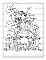 Coloring Pages Fairy Mushroom Whimsical Sitting Printable Molly Harrison Cute Colouring Adults Adult Fantasy Fairies Flower Cool Floral Girls Books sketch template