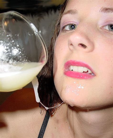 drinking cum from a glass