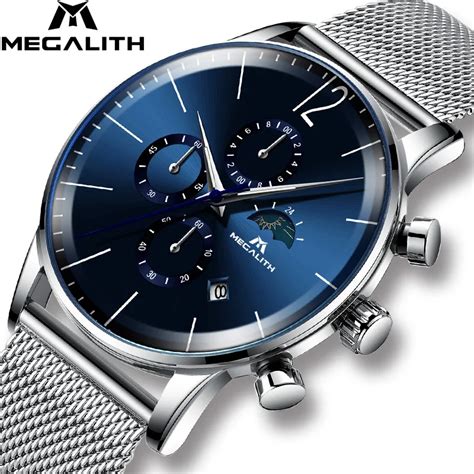 megalith mens fashion watches blue face sport waterproof chronograph