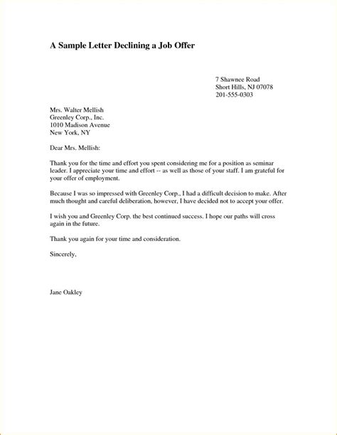 letter format page writing  declining job offer job letter