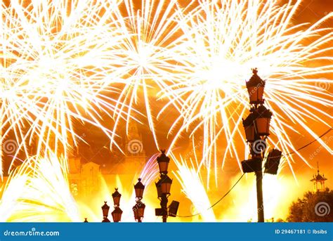 fireworks  barcelona spain stock image image  light explosion