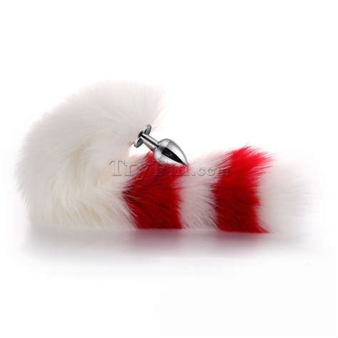 more white less red furry tail anal plug with headdress