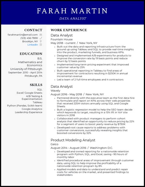 data analyst resume examples