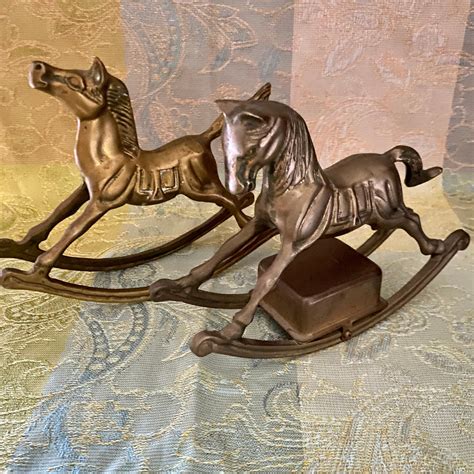 vintage brass rocking horse  box brass horse figurine etsy