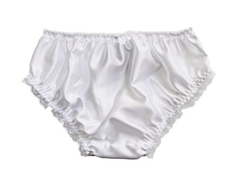 White Satin Frilly Lace Trim Sissy Panties Knicker Underwear Briefs