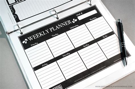 printable weekly planner pages botanical paperworks