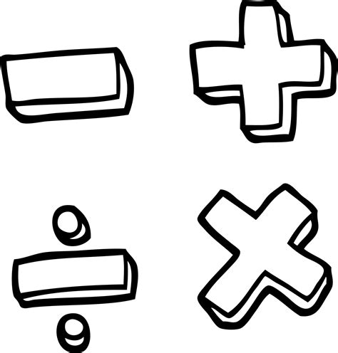 simbolos matematicos de dibujos animados en blanco  negro