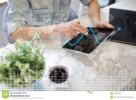 data analysis graph on virtual screen business finance and technology