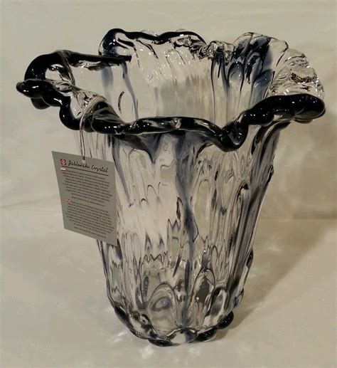 huge signed adam jablonski art glass hand  crystal vase blue