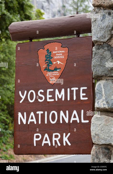 Yosemite National Park Sign At Entrance Point California