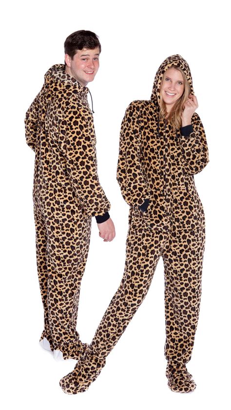 Big Feet Pjs Leopard Print Hoodie Adult Plush Footed Pajamas Sleeper