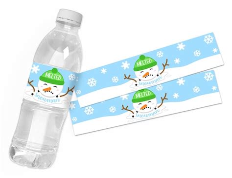 printable christmas melted snowman water bottle labels christmas party