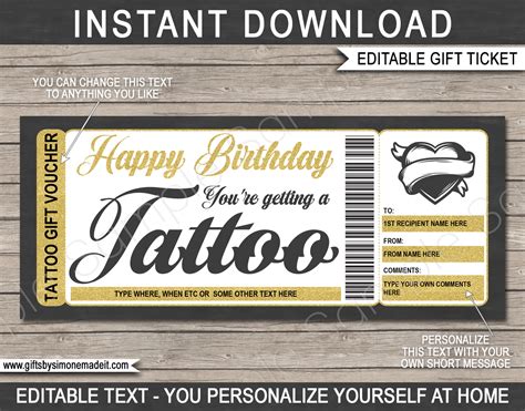tattoo gift certificate template