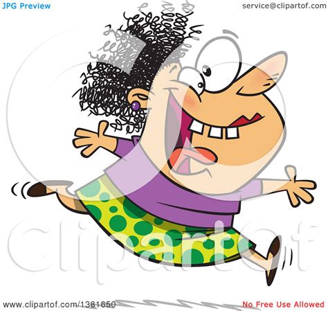 Clipart Of A Cartoon Crazy Woman Running And Leaping On