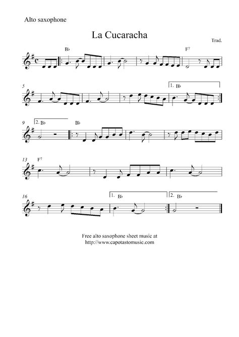 Free Alto Saxophone Sheet Music La Cucaracha