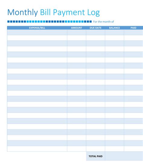 printable monthly bill organizer template