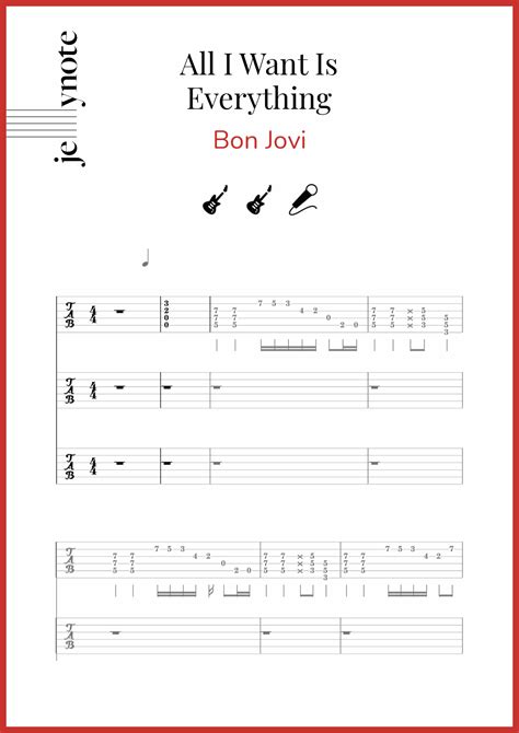 tablature bon jovi all i want is everything pour guitare jellynote