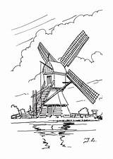 Coloring Kleurplaat Windmills Kleurplaten Windmolens Holland sketch template
