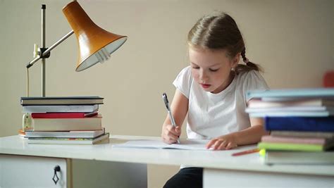 Schoolgirl Doing Homework Preparing Exams Cute Stock Footage Video 100