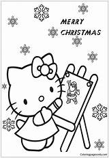 Christmas Kitty Hello Pages Holiday Coloring Happy Color sketch template