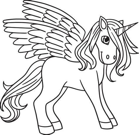 unicorn  wings isolated coloring page  kids  vector art