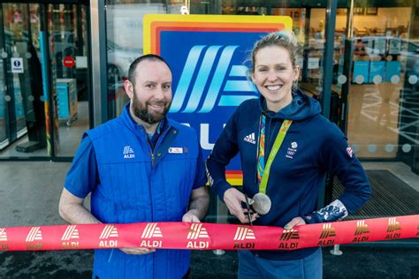 team gb medal winner helps open  shrewsbury aldi store