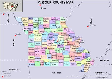 missouri county map list  counties  missouri  seats whereigcom