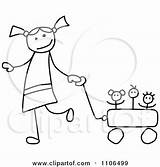 Pulling Girl Wagon Stick Drawing Clipart Toys Her Illustration Happy Royalty Charley Franzwa Vector sketch template