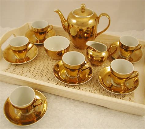 vintage gold coffee  tea set coffee pot  cups