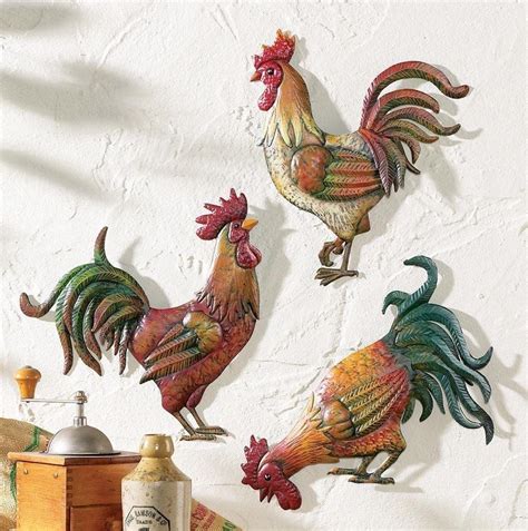 french country rooster metal wall art trio shop home decor art home