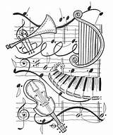 Coloriage Adults Klavier Geige Trompete Harfe sketch template