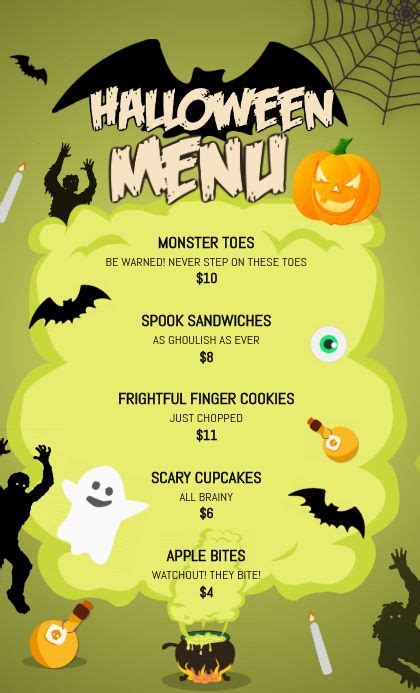 printable halloween menu template printable templates