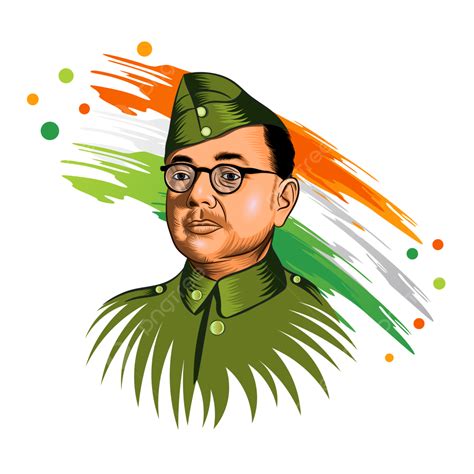 subhash chandra bose portrait illustration  indian flag subhash