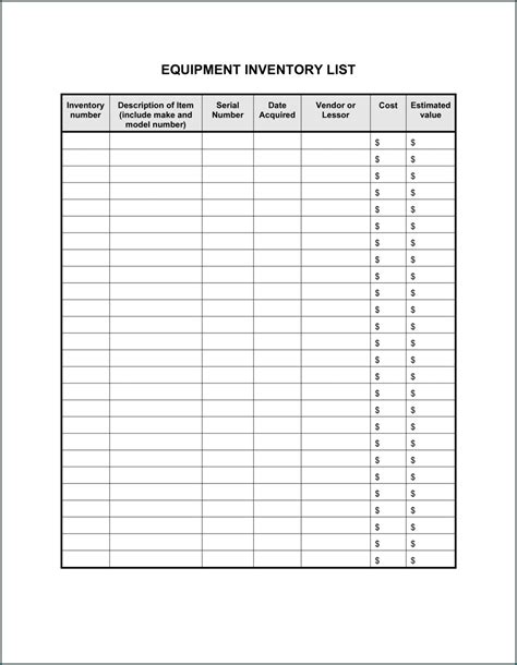printable tool inventory sheet template