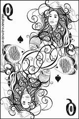 Spades Queen Deviantart Drawings Card Coloring Cards Playing Pages sketch template