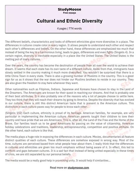 cultural  ethnic diversity  essay