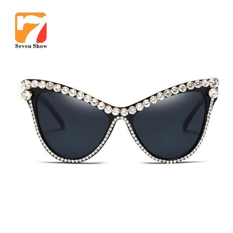 2018 vintage brand cat eye crystal sunglasses women