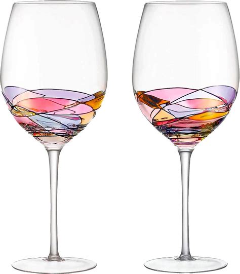 Daqq Red Wine Glasses Set Of 2 Hand Painted Designed With Strong